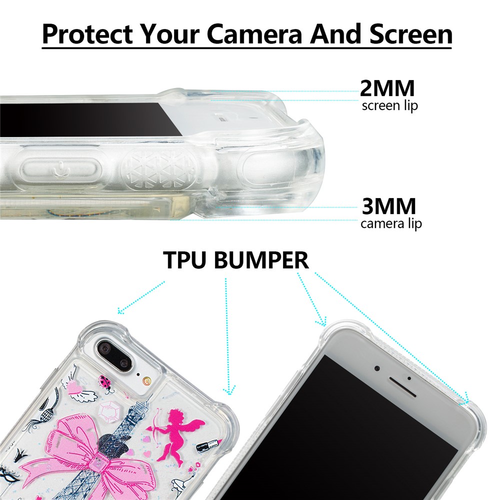 Liquid Glitter Powder Quicksand Shockproof TPU Back Case for iPhone 8 Plus / 7 Plus 5.5 inch - Eiffel Tower with Bow-knot-2