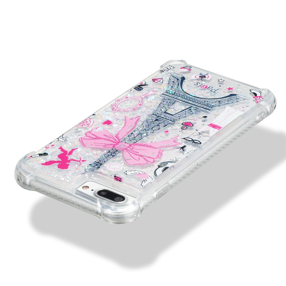 Liquid Glitter Powder Quicksand Shockproof TPU Back Case for iPhone 8 Plus / 7 Plus 5.5 inch - Eiffel Tower with Bow-knot-3
