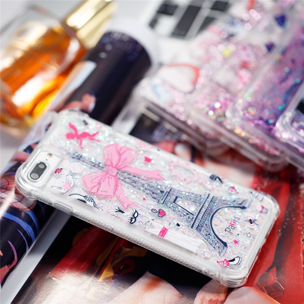 Liquid Glitter Powder Quicksand Shockproof TPU Back Case for iPhone 8 Plus / 7 Plus 5.5 inch - Eiffel Tower with Bow-knot-5
