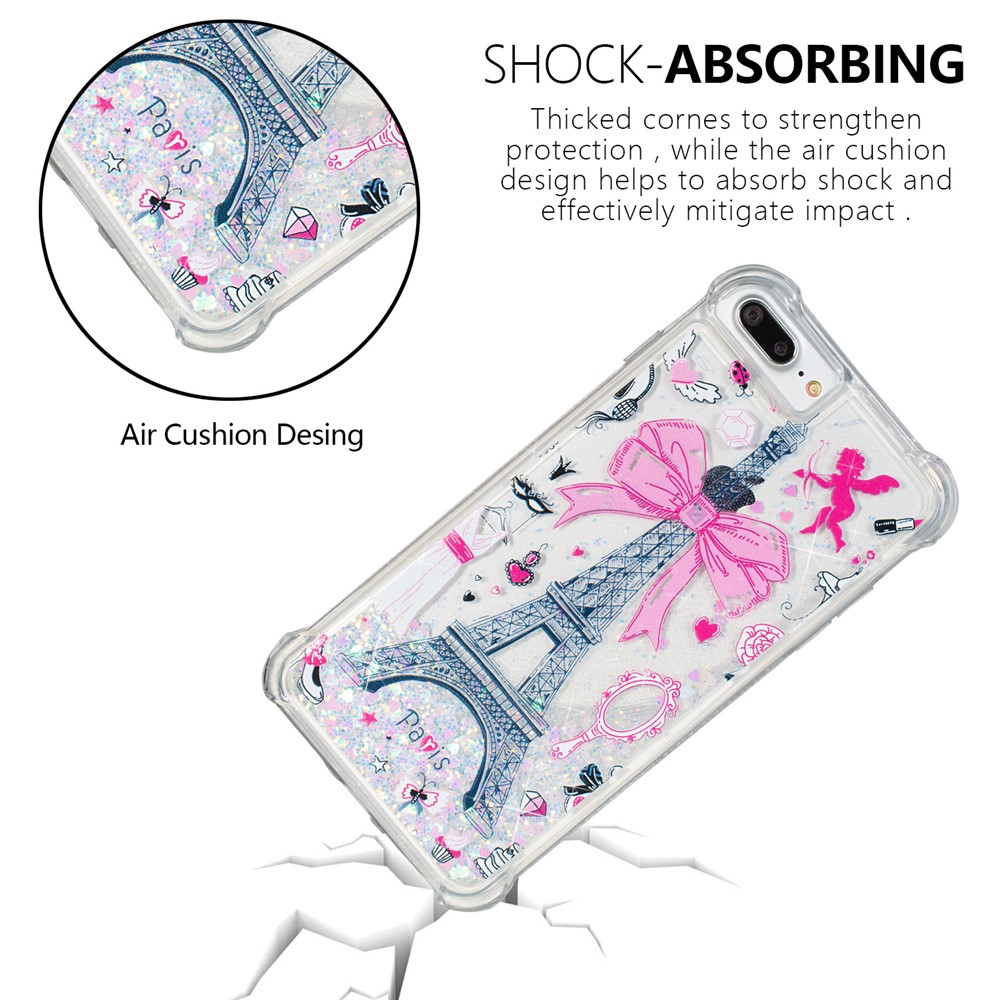 Liquid Glitter Powder Quicksand Shockproof TPU Back Case for iPhone 8 Plus / 7 Plus 5.5 inch - Eiffel Tower with Bow-knot-7