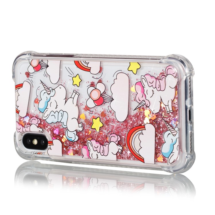 Liquid Glitter Powder Quicksand Shockproof TPU Back Case for iPhone X - Unicorns-1