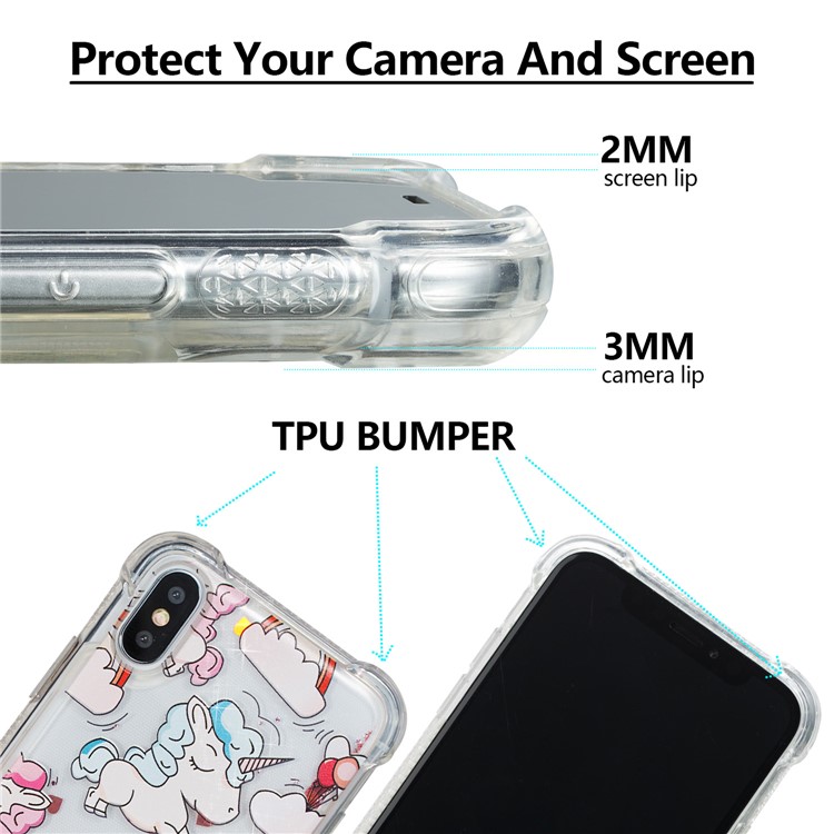 Liquid Glitter Powder Quicksand Shockproof TPU Back Case for iPhone X - Unicorns-2