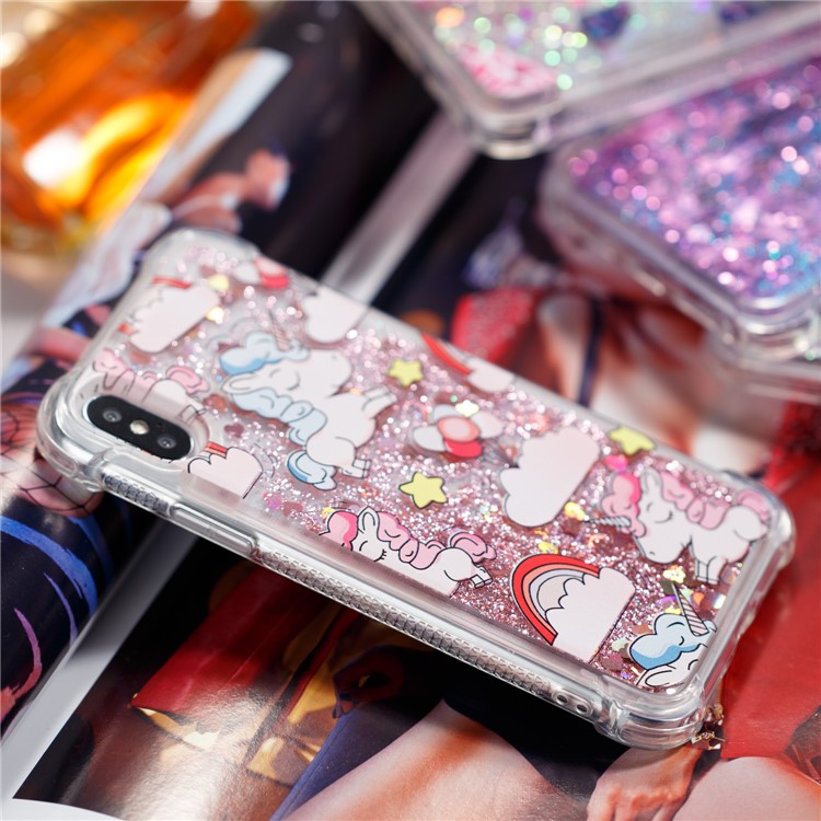 Liquid Glitter Powder Quicksand Shockproof TPU Back Case for iPhone X - Unicorns-5