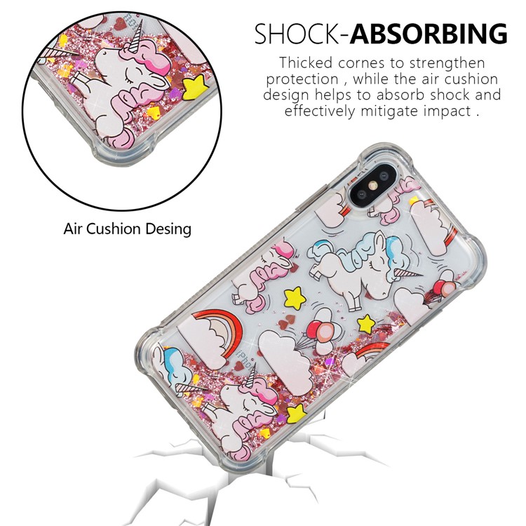 Liquid Glitter Powder Quicksand Shockproof TPU Back Case for iPhone X - Unicorns-7