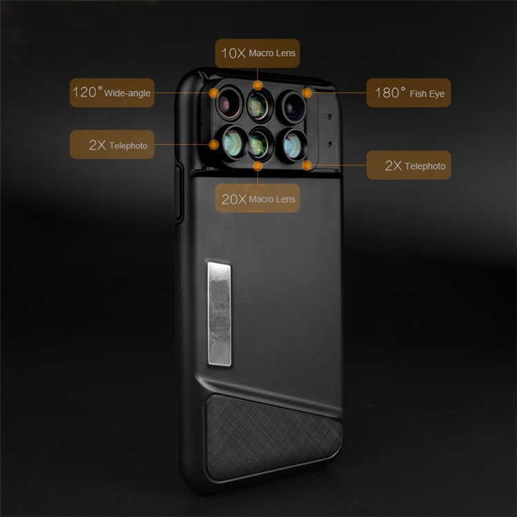 6 in 1 Wide Angle Fisheye Telephoto Macro External Phone Camera Lens Back Case for iPhone X/10-4