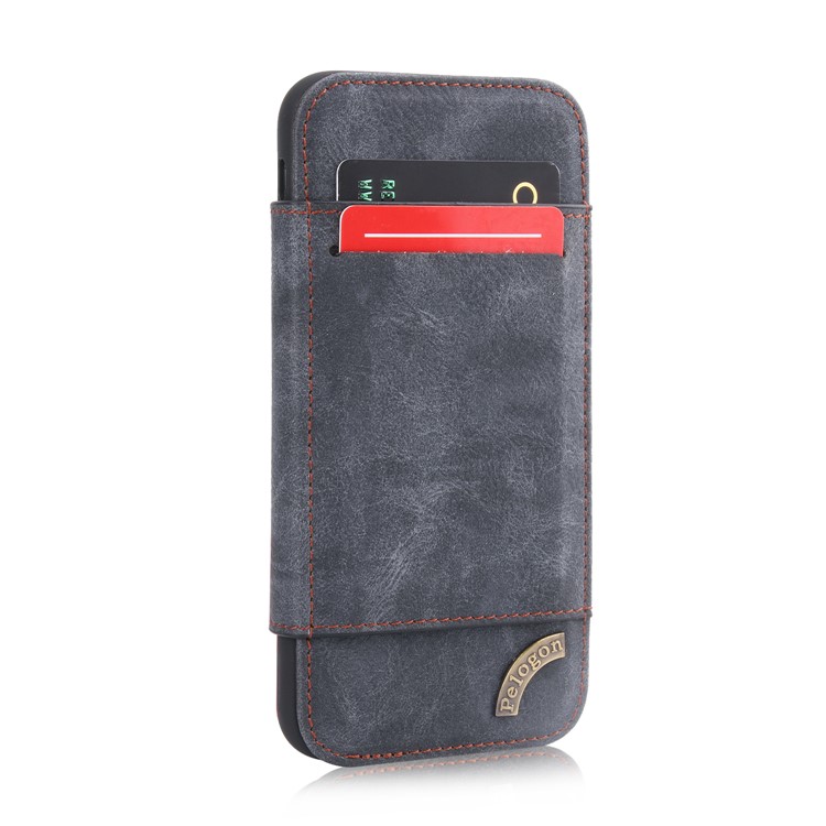 Vintage Card Slot Stand PU Leather Flip Case for iPhone X - Grey-2