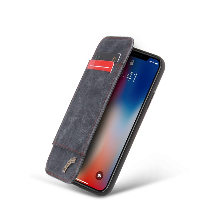 Vintage Card Slot Stand PU Leather Flip Case for iPhone X - Grey-3