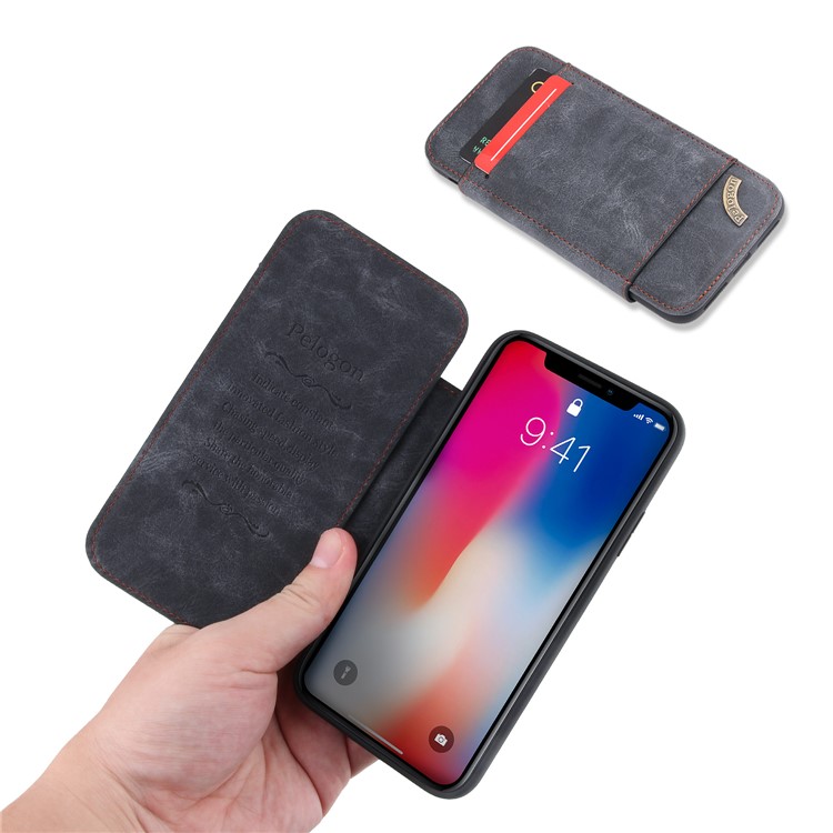 Vintage Card Slot Stand PU Leather Flip Case for iPhone X - Grey-5
