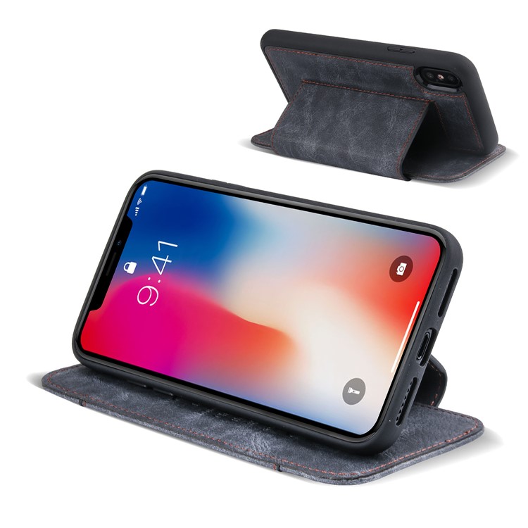 Vintage Card Slot Stand PU Leather Flip Case for iPhone X - Grey-6