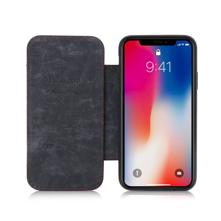Vintage Card Slot Stand PU Leather Flip Case for iPhone X - Grey-7