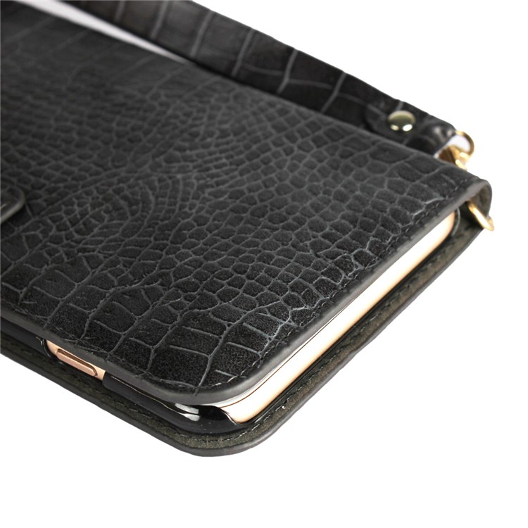 Crocodile Texture Leather Stand Shell with Strap for iPhone 8 Plus / 7 Plus 5.5 inch - Black-10