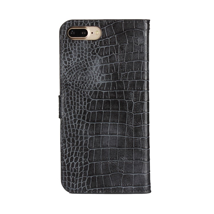 Crocodile Texture Leather Stand Shell with Strap for iPhone 8 Plus / 7 Plus 5.5 inch - Black-3