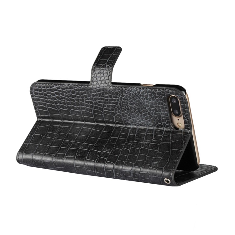 Crocodile Texture Leather Stand Shell with Strap for iPhone 8 Plus / 7 Plus 5.5 inch - Black-4