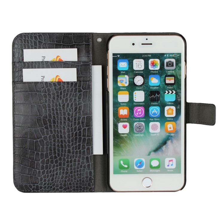 Crocodile Texture Leather Stand Shell with Strap for iPhone 8 Plus / 7 Plus 5.5 inch - Black-5