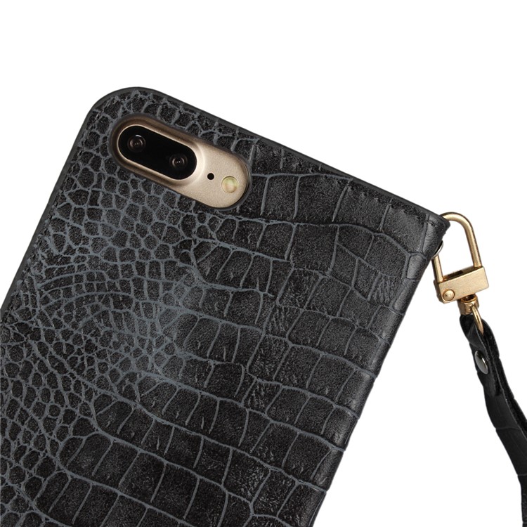 Crocodile Texture Leather Stand Shell with Strap for iPhone 8 Plus / 7 Plus 5.5 inch - Black-8