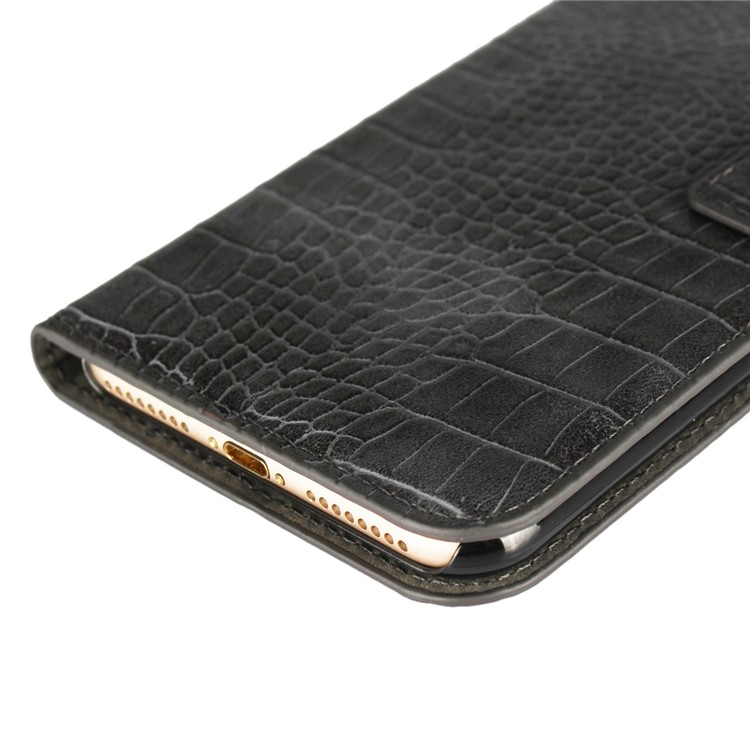 Crocodile Texture Leather Stand Shell with Strap for iPhone 8 Plus / 7 Plus 5.5 inch - Black-9
