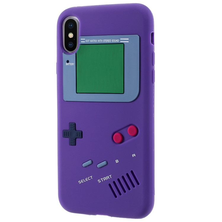 Creative Game Boy Silicone Jelly Skin Case for iPhone X - Purple-1