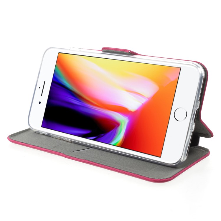 Twill Grain Leather Card Holder Stand Mobile Casing for iPhone 8 Plus / 7 Plus 5.5 inch - Rose-4