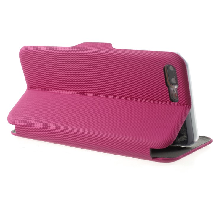Twill Grain Leather Card Holder Stand Mobile Casing for iPhone 8 Plus / 7 Plus 5.5 inch - Rose-5
