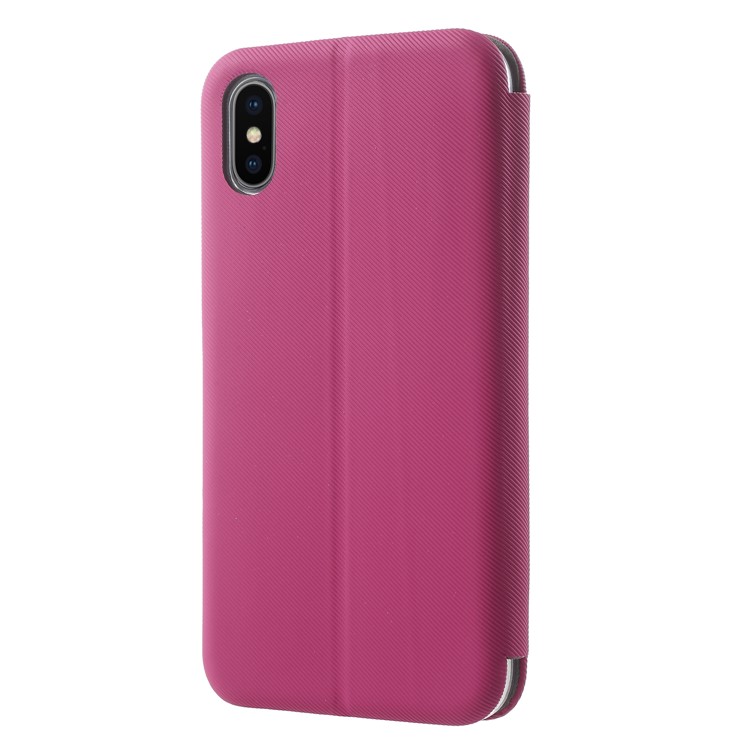 Twill Grain Leather Card Holder Stand Cell Phone Case for iPhone X - Rose-2
