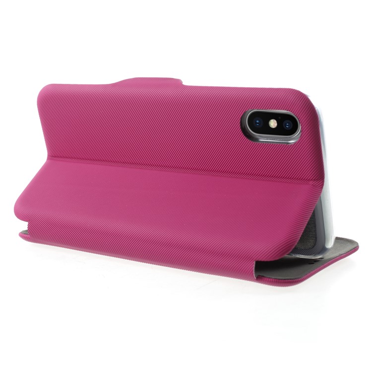 Twill Grain Leather Card Holder Stand Cell Phone Case for iPhone X - Rose-5