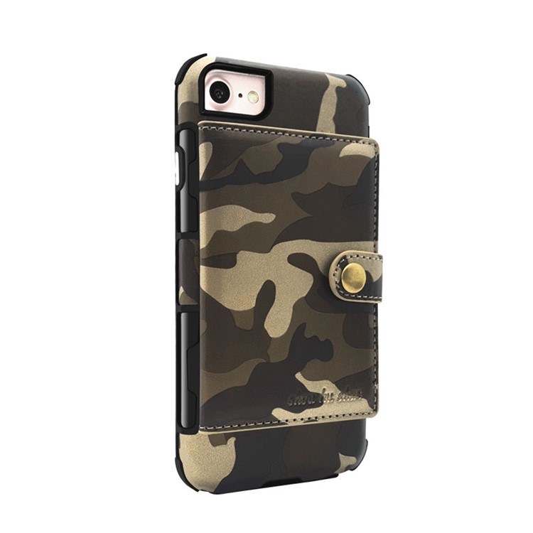 Camouflage Leather Coated Card Holder PC Hard Case for iPhone 8/7/6s/6 - Brown-1
