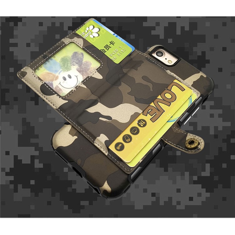 Camouflage Leather Coated Card Holder PC Hard Case for iPhone 8/7/6s/6 - Brown-2