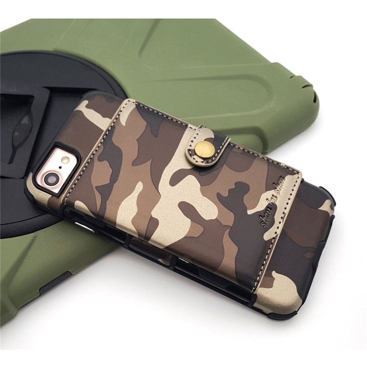 Camouflage Leather Coated Card Holder PC Hard Case for iPhone 8/7/6s/6 - Brown-3