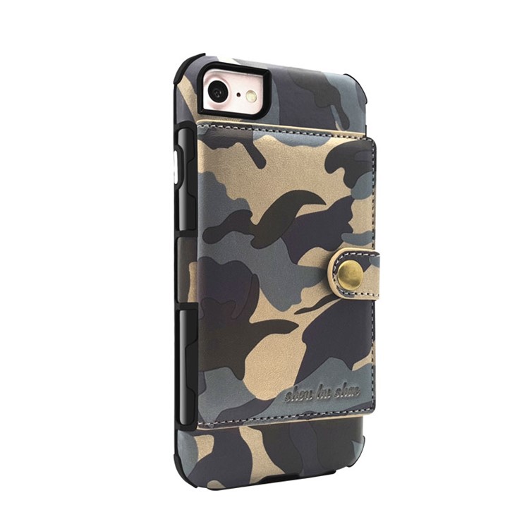 

Camouflage Leather Coated Card Holder PC Back Cover for iPhone 8/7/6s/6 - Blue