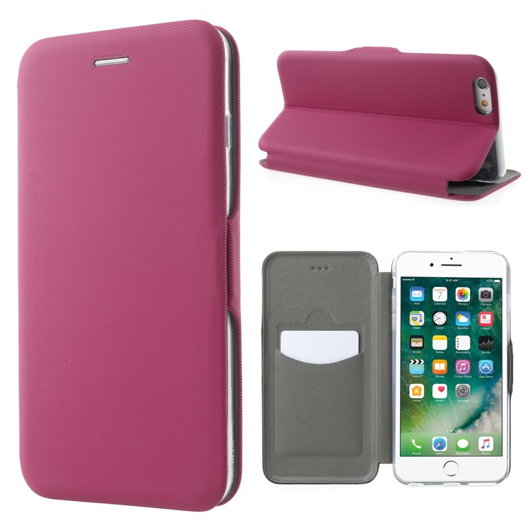 Twill Grain Leather Card Holder Stand Case for iPhone 6s Plus/6 Plus 5.5-inch - Rose-1