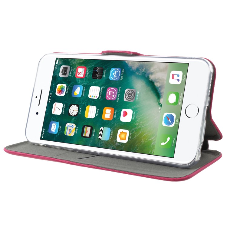 Twill Grain Leather Card Holder Stand Case for iPhone 6s Plus/6 Plus 5.5-inch - Rose-4