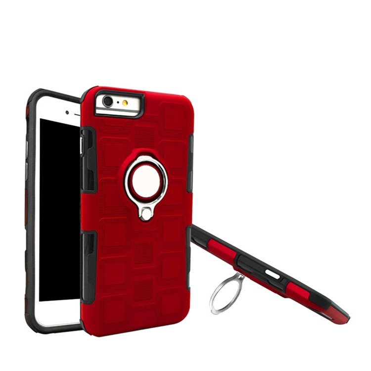 

Geometric Pattern Magnetic Car Mount Ring Holder TPU PC Hybrid Mobile Phone Case for iPhone 8 Plus/7 Plus/6s Plus/6 Plus 5.5 inch - Red