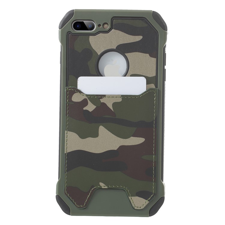 Camouflage Leather Coated Card Holder PC TPU Hybrid Case for iPhone 8 Plus - Green-2