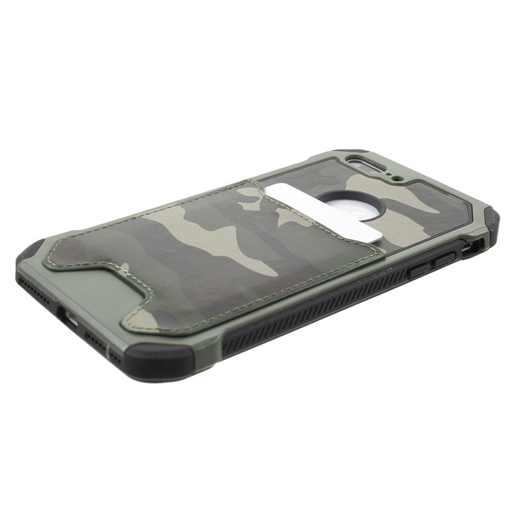 Camouflage Leather Coated Card Holder PC TPU Hybrid Case for iPhone 8 Plus - Green-3