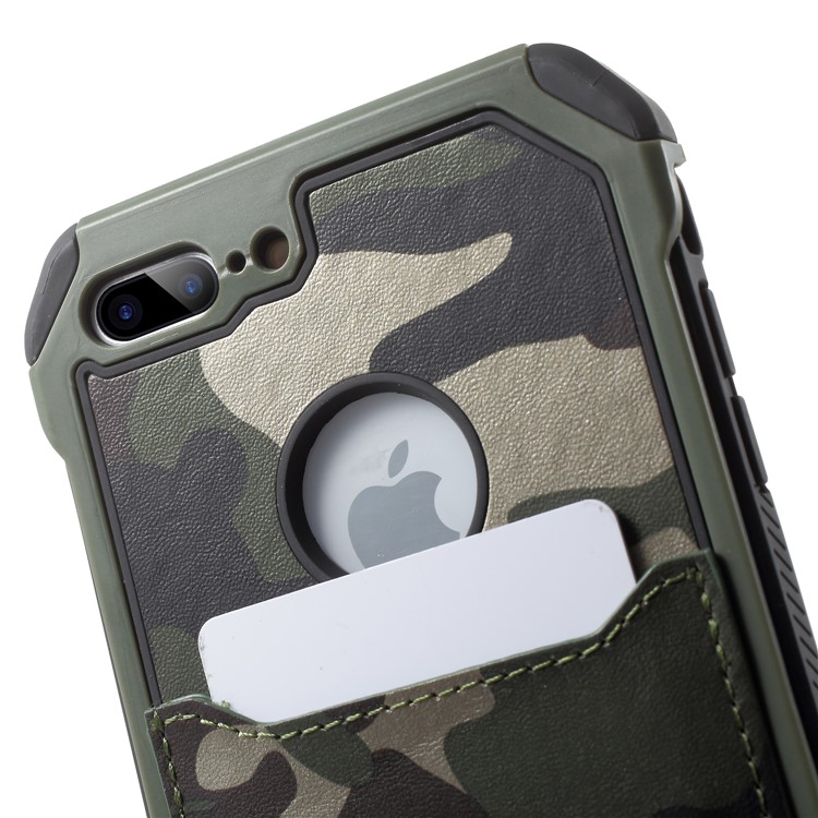 Camouflage Leather Coated Card Holder PC TPU Hybrid Case for iPhone 8 Plus - Green-4