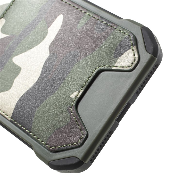 Camouflage Leather Coated Card Holder PC TPU Hybrid Case for iPhone 8 Plus - Green-5