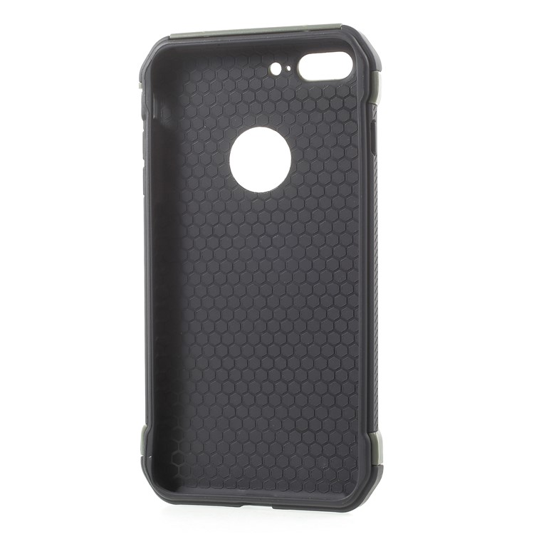 Camouflage Leather Coated Card Holder PC TPU Hybrid Case for iPhone 8 Plus - Green-6