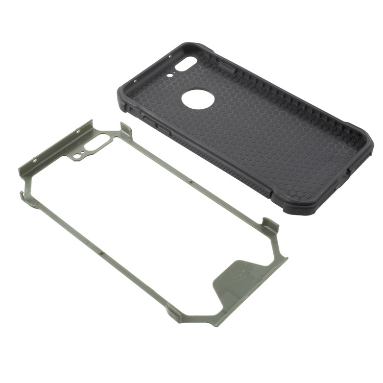 Camouflage Leather Coated Card Holder PC TPU Hybrid Case for iPhone 8 Plus - Green-7