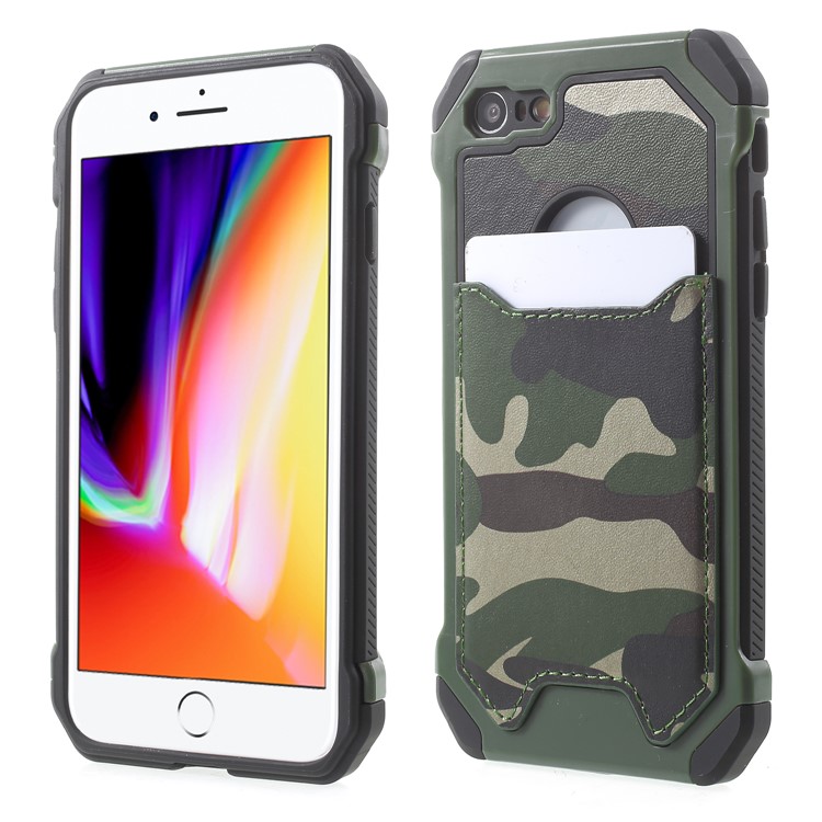 For iPhone 8 4.7 inch Detachable Camouflage Pattern TPU PC Hybrid Card Slot Case - Green-1