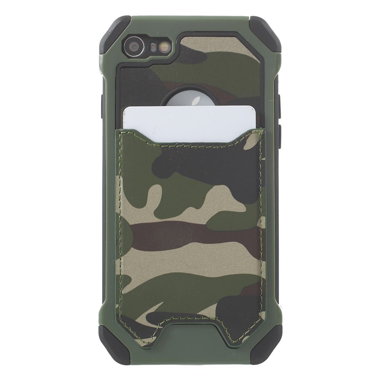 For iPhone 8 4.7 inch Detachable Camouflage Pattern TPU PC Hybrid Card Slot Case - Green-2