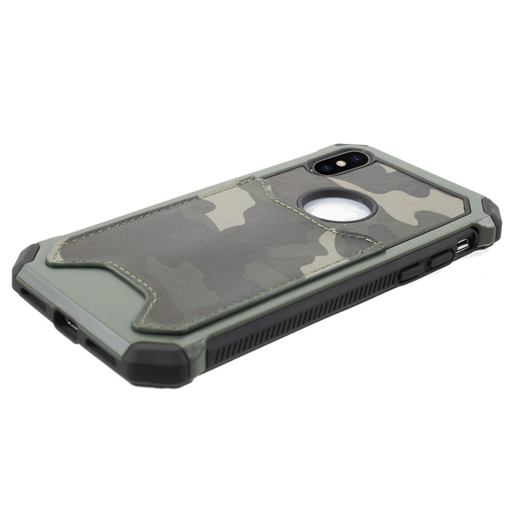 Camouflage Leather Coated Card Holder PC TPU Hybrid Case for iPhone X - Green-3