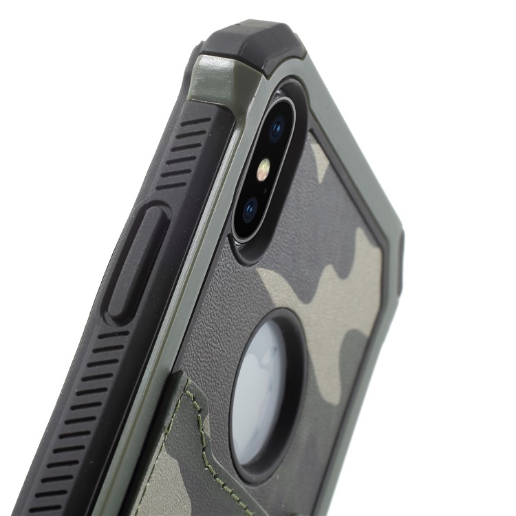 Camouflage Leather Coated Card Holder PC TPU Hybrid Case for iPhone X - Green-5