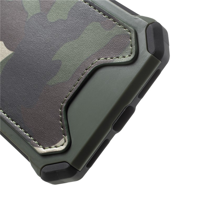 Camouflage Leather Coated Card Holder PC TPU Hybrid Case for iPhone X - Green-6