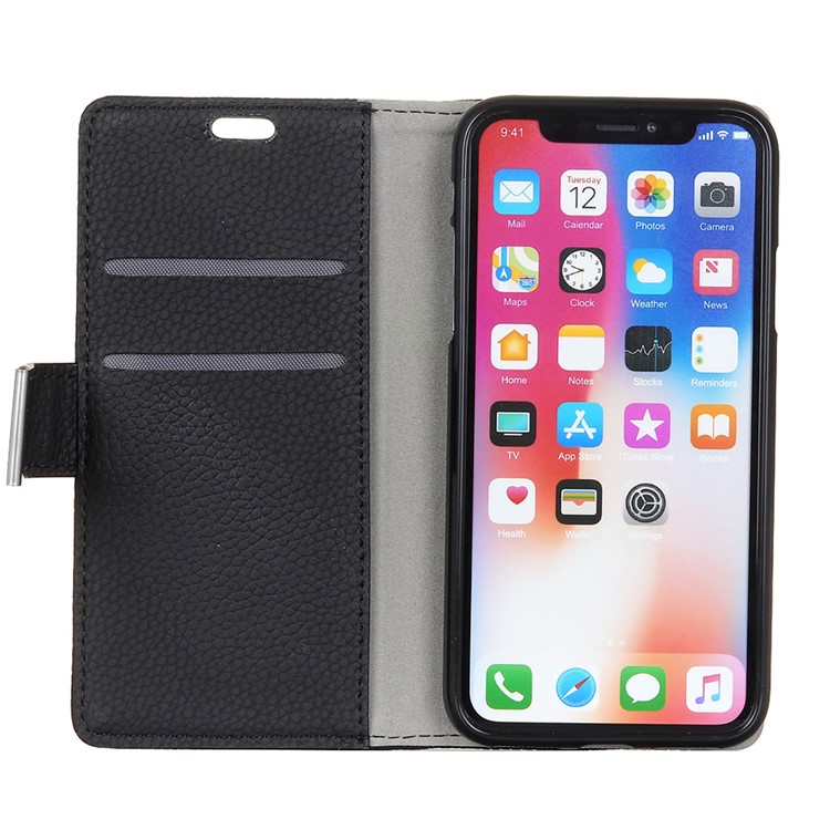 Litchi Texture Leather Wallet Stand Mobile Case for iPhone X/10 5.8 inch - Black-2