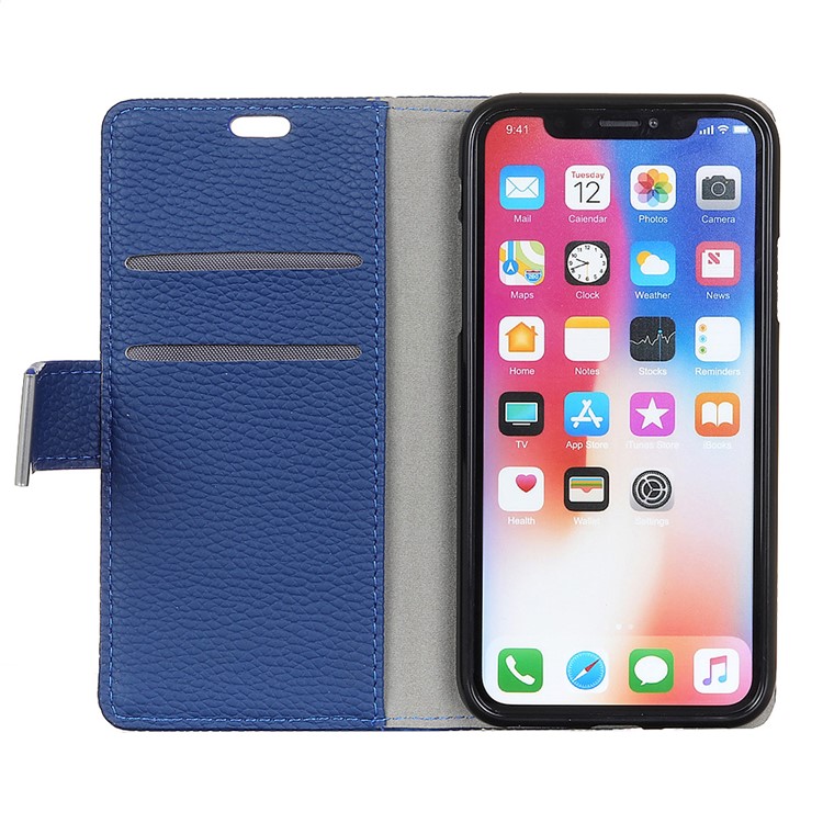 Litchi Texture PU Leather Wallet Stand Folio Protective Magnetic Cover Case for iPhone X/10 5.8 inch - Blue-2