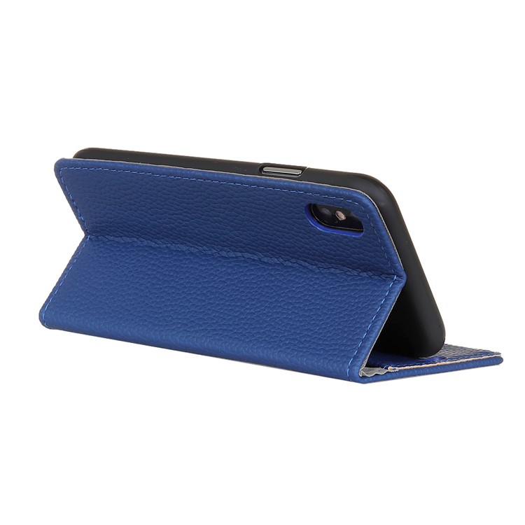 Litchi Texture PU Leather Wallet Stand Folio Protective Magnetic Cover Case for iPhone X/10 5.8 inch - Blue-3