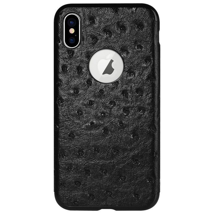 SULADA Ostrich Skin Leather Coated TPU Phone Flexible Case for iPhone X/10 5.8 inch Built-in Magnetic Holder Metal Sheet - Black-2