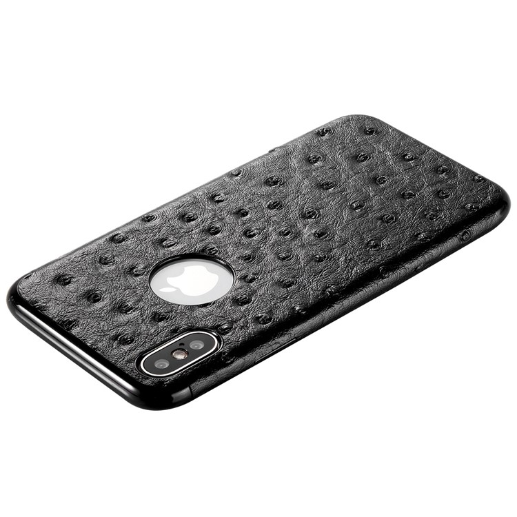 SULADA Ostrich Skin Leather Coated TPU Phone Flexible Case for iPhone X/10 5.8 inch Built-in Magnetic Holder Metal Sheet - Black-3