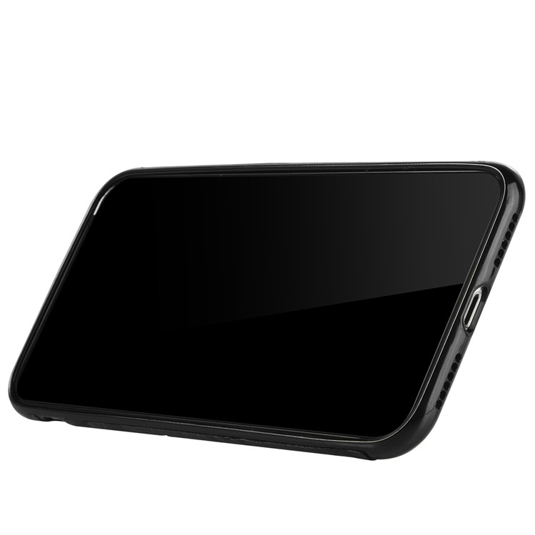 SULADA Ostrich Skin Leather Coated TPU Phone Flexible Case for iPhone X/10 5.8 inch Built-in Magnetic Holder Metal Sheet - Black-5