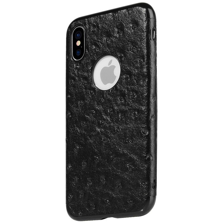 SULADA Ostrich Skin Leather Coated TPU Phone Flexible Case for iPhone X/10 5.8 inch Built-in Magnetic Holder Metal Sheet - Black-6